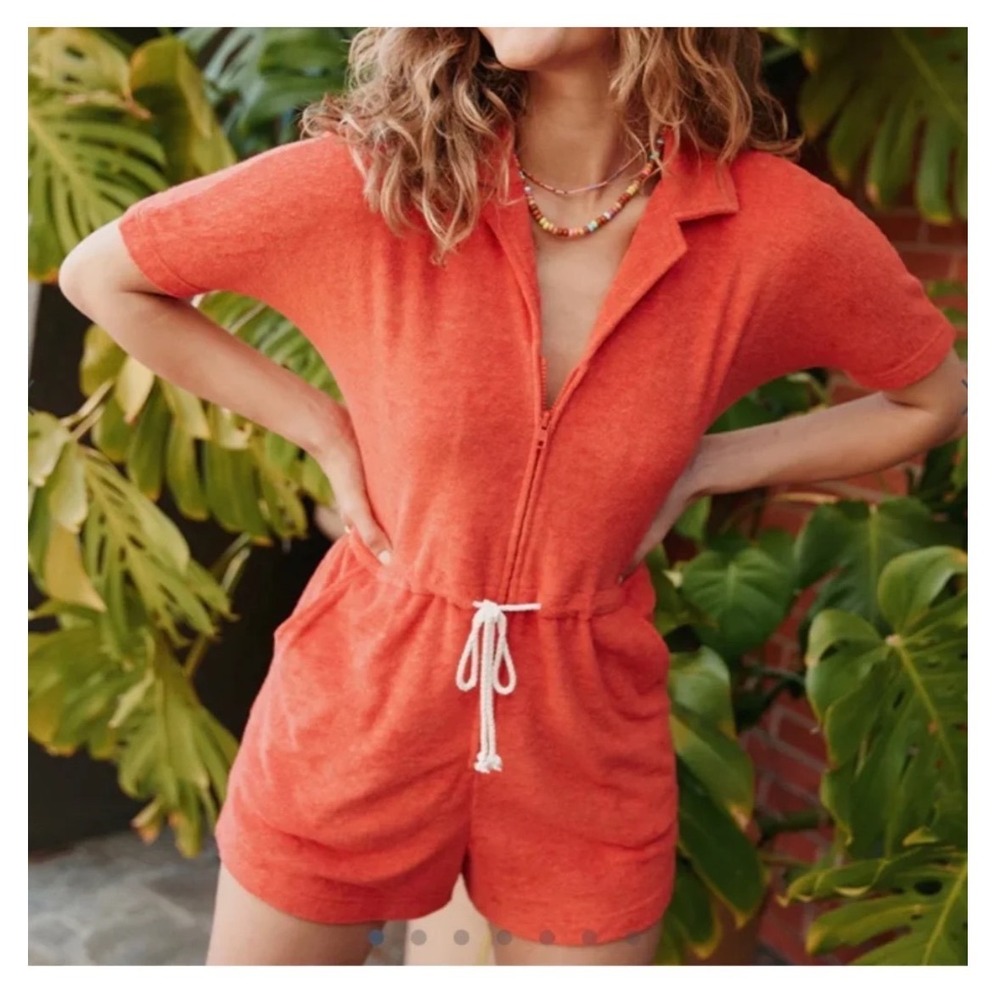 Marine Layer Red Terry Out Zip Romper Medium Casual Boho Beach